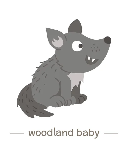 Vector hand drawn flat baby wolf. Funny woodland animal icon. — Stock Vector