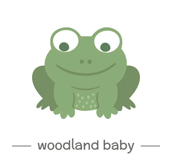 Vector hand getekende platte baby kikker. Grappige bos dierlijke pictogram. Cu — Stockvector