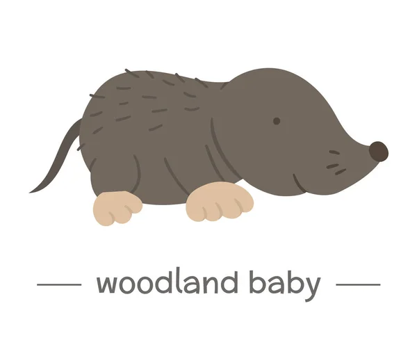 Wektor ręcznie rysowane płaskie Baby Mole. Zabawna ikona zwierząt leśnych. Cu — Wektor stockowy