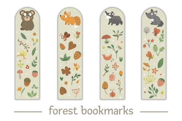 Ensemble vectoriel de signets pour enfants avec thème animaux des bois — Image vectorielle