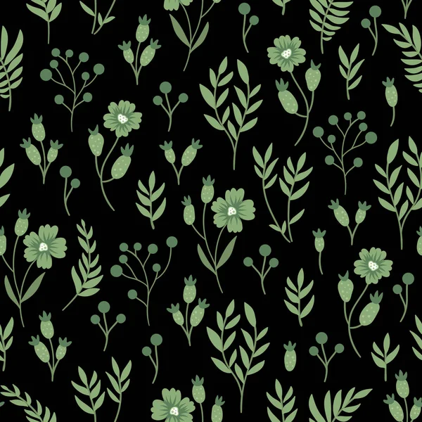 Modèle sans couture floral vert vectoriel. Tracé à la main plat simple tre — Image vectorielle