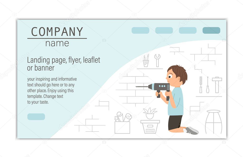 Flyer, card, banner or landing page template for building, repai