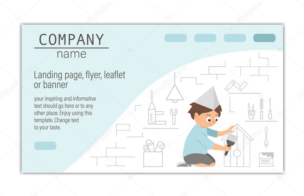 Flyer, card, banner or landing page template for building, repai