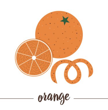 Dilimlenmiş turuncu vektör ve kabuk beyaz arkaplanda izole.. 