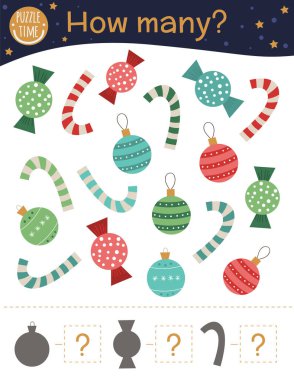 Noel sayma oyunu, toplar, baston şekerler, şekerler. Kış 