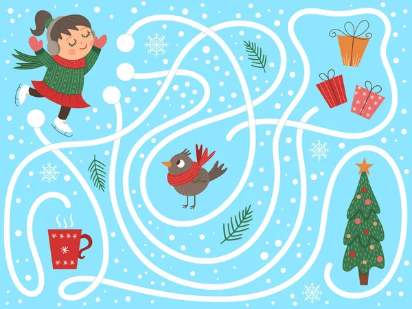 Winterlabyrinth für Kinder. Vorschulweihnachtsaktion. Neues Jahr — Stockvektor