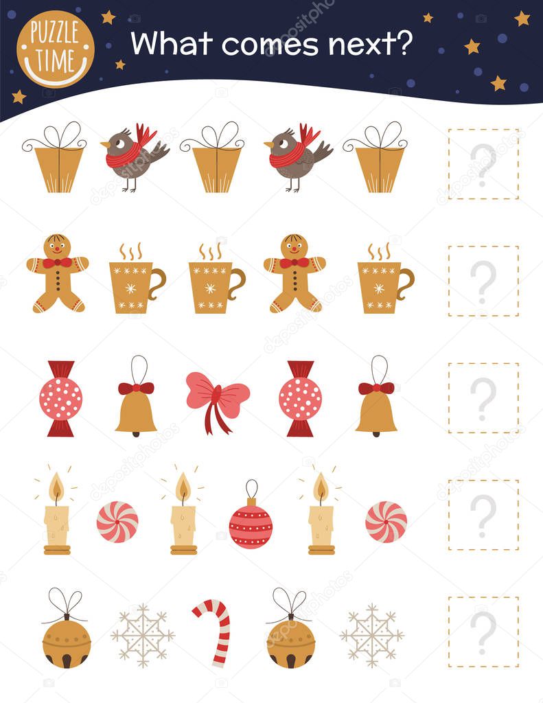 What comes next. Christmas matching activity for preschool child