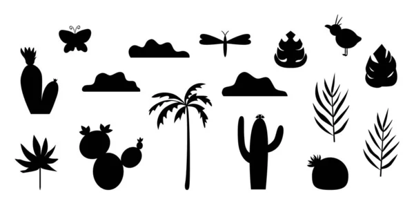 Ensemble vectoriel de silhouettes tropicales. Illustration noir et blanc — Image vectorielle