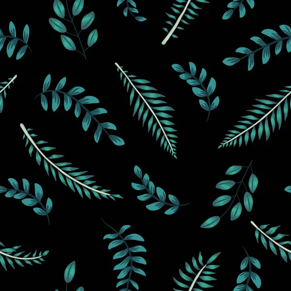 Vector seamless pattern with green tropical leaves and branches — Stock Vector