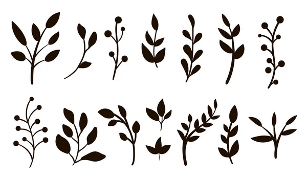 Silhuetas de vegetação vetorial clip art set. ilustrati na moda plana — Vetor de Stock