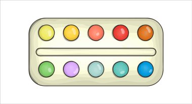 Palet simgesini boya. Beyaz arka planda izole edilmiş vektör renkli kırtasiye malzemeleri, çizim malzemeleri, ofis veya okul malzemeleri. Çizgi film biçimi