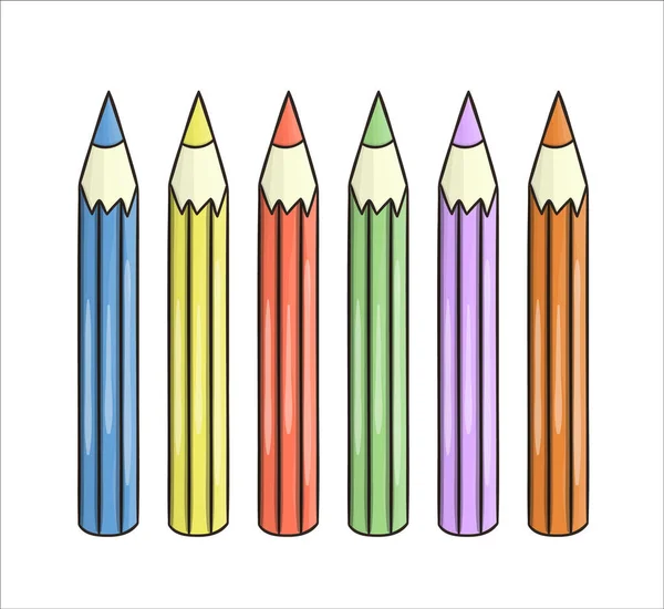 色鉛筆アイコンのセット 白い背景に隔離されたベクトル色の文房具 筆記具 オフィスや学校用品 漫画風 — ストックベクタ