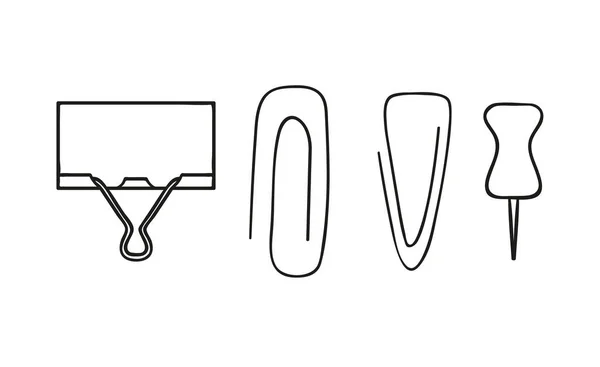 Set Von Stift Und Clip Line Symbolen Vektor Farbige Schreibwaren — Stockvektor