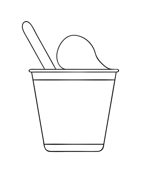 ベクトルラインヨーグルトパックアイコン 手描きの有機新鮮な乳製品白を背景に隔離 自然食品イラスト 黒と白のヨーグルトパッケージデザイン — ストックベクタ