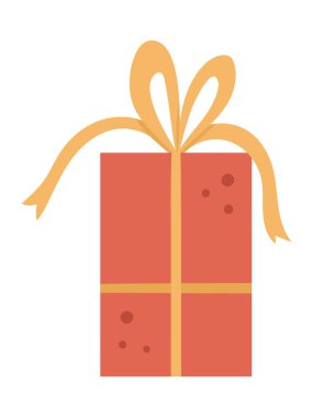 Fiyonklu şirin bir doğum günü hediyesi. Kart, poster ve baskı tasarımı için komik bir doğum günü hediyesi. Çocuklar için parlak bir tatil illüstrasyonu. Beyaz arka planda izole edilmiş neşeli kutlama simgesi