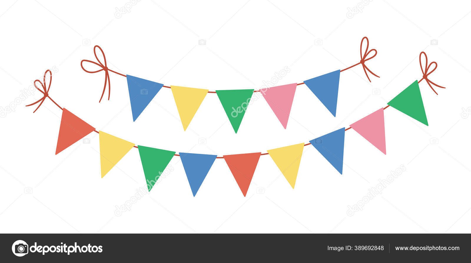 Banner with garland of colour festival flags and ribbons, bunting isolated  on white background. Decoration, symbols for celebrate happy birthday  party, carnaval, fair. Vector flat design 5624107 Vector Art at Vecteezy