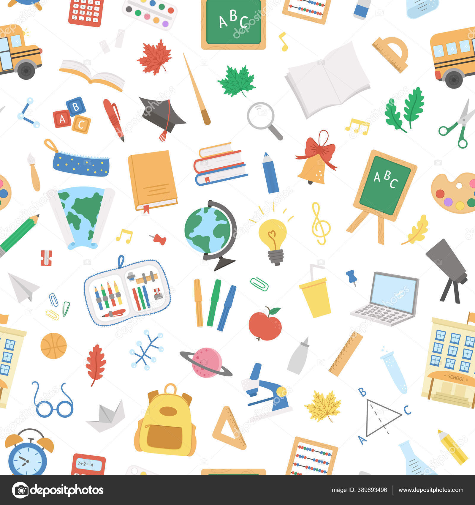 Back School Vector Seamless Pattern Educational Digital Paper Cute Flat Stock Vector Image By C Lexiclaus