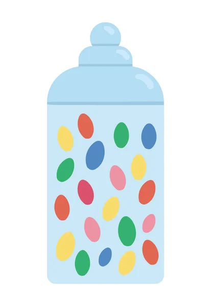 玻璃瓶中的向量果冻豆 有趣的甜点插图卡片 平面设计 在白色背景下与世隔离的儿童的明亮节日或生日概念 — 图库矢量图片