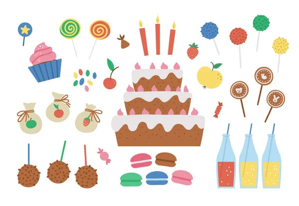 Vector Birthday Desserts Set Cute Day Clipart Pack Cake Candles — Stock Vector