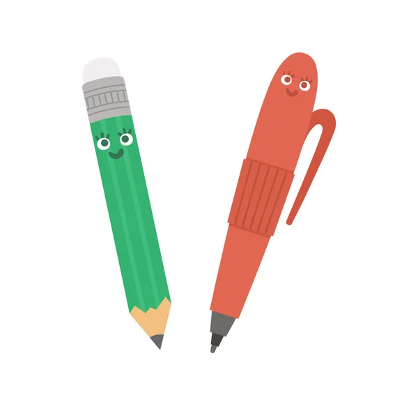 Vector Kawaii Pen Potlood Illustratie Terug Naar School Educatieve Clipart — Stockvector