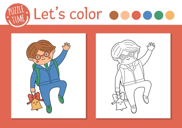 Coloriage Retour École Pour Les Enfants Mignon Écolier Drôle Avec — Image vectorielle