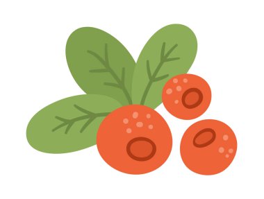 Tatlı yaban mersini. Güz ormanlık kırmızı böğürtlen. Beyaz arkaplanda izole edilmiş komik düz stil çizimi. Orman yemekleri.