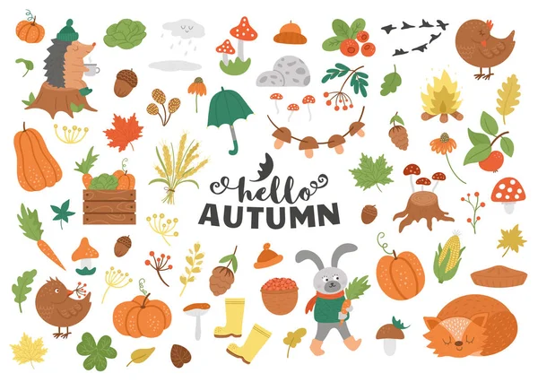 Grote Set Vectorherfst Clipart Leuke Herfst Pictogrammen Pack Voor Afdrukken — Stockvector