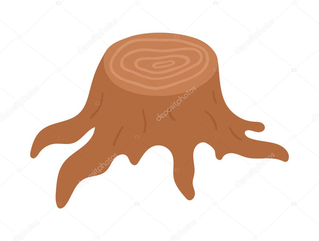Cute tree stump illustration. Vector stab isolated on white background. Fall season woodland icon for print, sticker, postcard.  Funny forest clipart