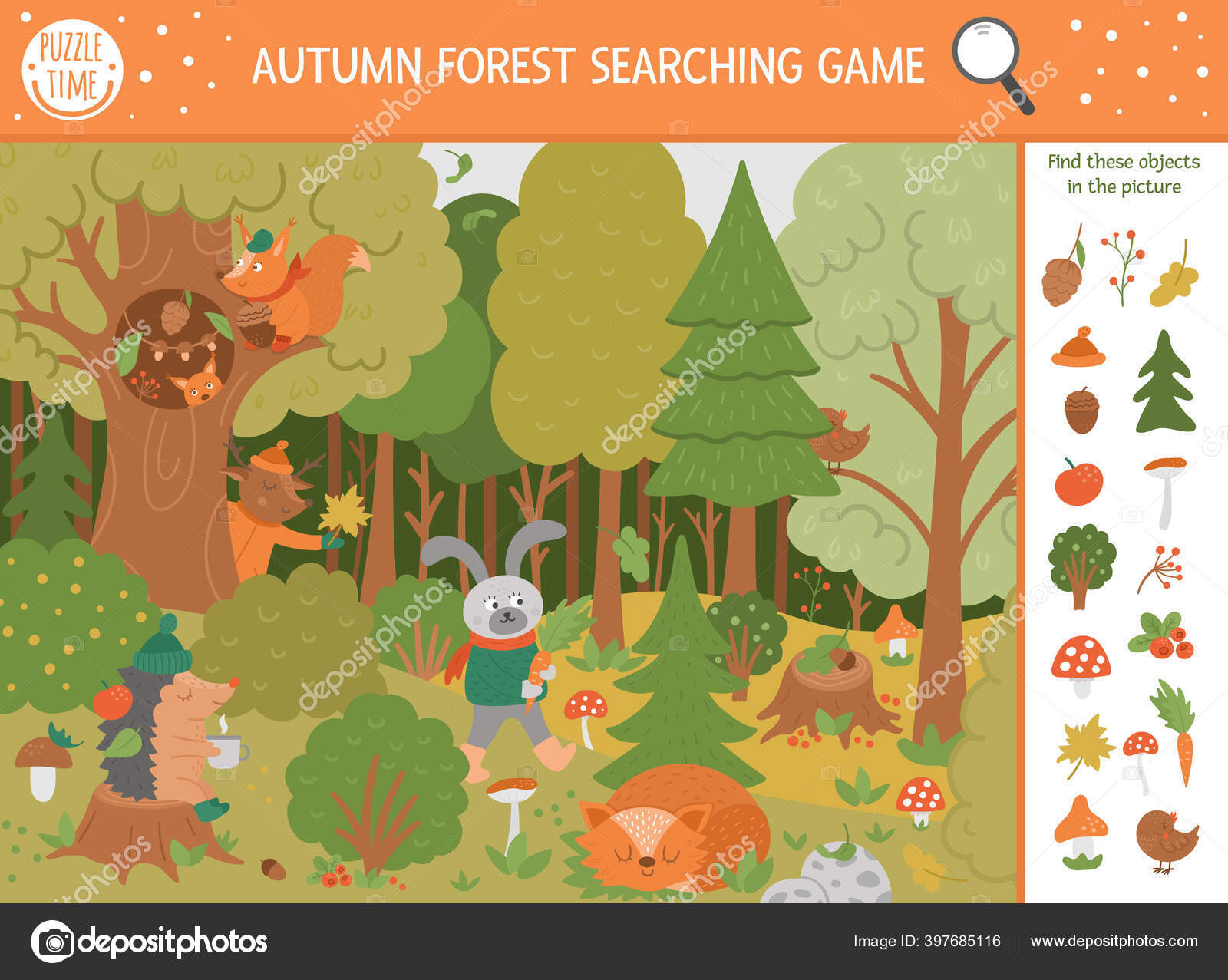 vector-autumn-searching-game-cute-woodland-animals-find-hidden-objects-stock-vector-by-lexiclaus-397685116