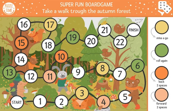 Gioco Tavolo Autunnale Bambini Con Simpatici Animali Del Bosco Gioco — Vettoriale Stock