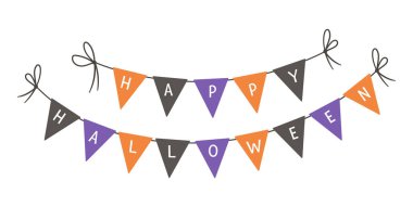 Vector triangle Halloween flags for holidays decoration. Cute funny hanging carnival pennants illustration for card, invitation, banner design. Bright festival garland on white background. clipart