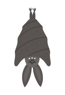 Tatlı vektör yarasa başı aşağıda uyuyor. Cadılar Bayramı karakter ikonu. Uçan kara hayvanlı tüm azizler arifesi illüstrasyonu. Samhain çocuklar için imza tasarımı.