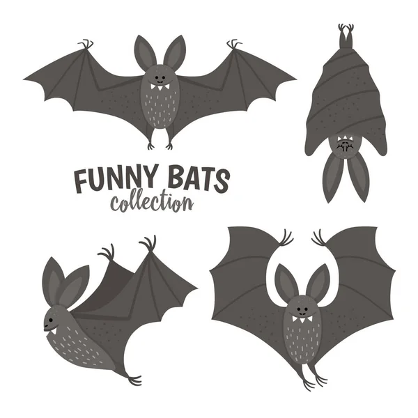 Ensemble Chauves Souris Vectorielles Mignonnes Halloween Personnages Icônes Collection Automne — Image vectorielle