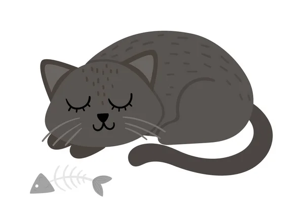 Leuke Vector Slapende Zwarte Kat Halloween Personage Icoon Grappige Herfst — Stockvector