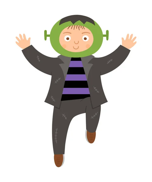 Jongen Gekleed Als Frankenstein Leuke Vector Halloween Kind Karakter Kind — Stockvector