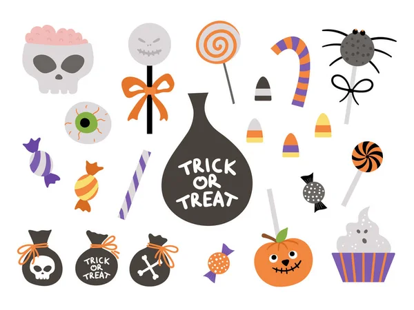 Conjunto Dulces Vectoriales Para Truco Juego Tratar Comida Tradicional Halloween — Vector de stock