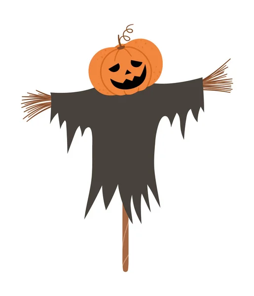 Симпатичное Векторное Пугало Тыквой Вместо Головы Икона Персонажа Хэллоуина Осенью — стоковый вектор