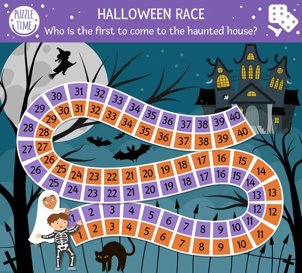 Halloween Jeu Société Pour Les Enfants Avec Château Effrayant Les — Image vectorielle