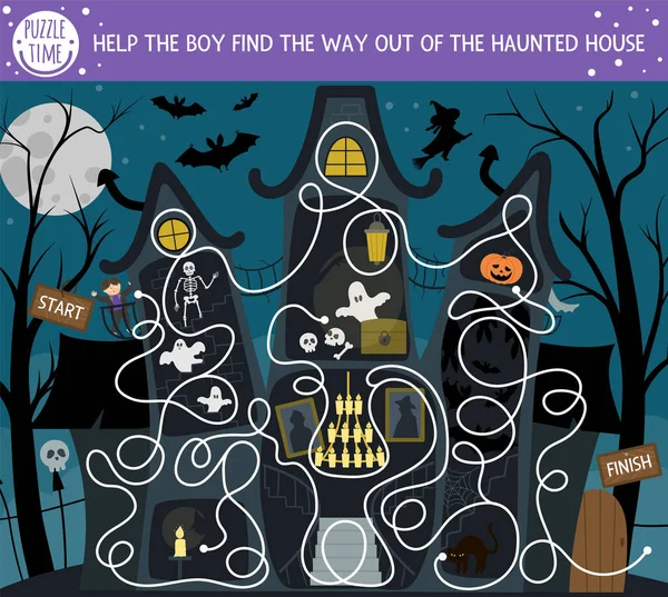 Labyrinthe Halloween Pour Les Enfants Activité Éducative Imprimable École Maternelle — Image vectorielle