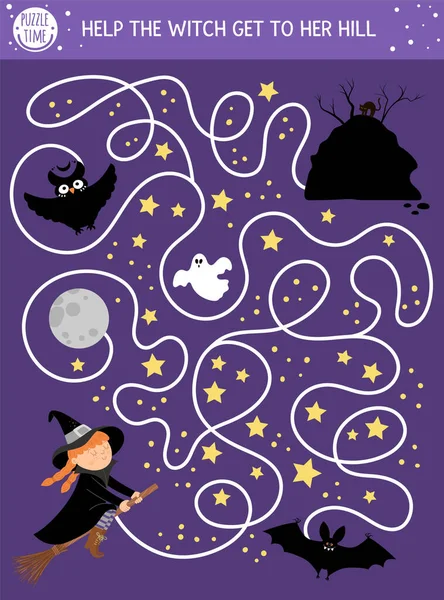 Labyrinthe Halloween Pour Les Enfants Activité Éducative Imprimable École Maternelle — Image vectorielle