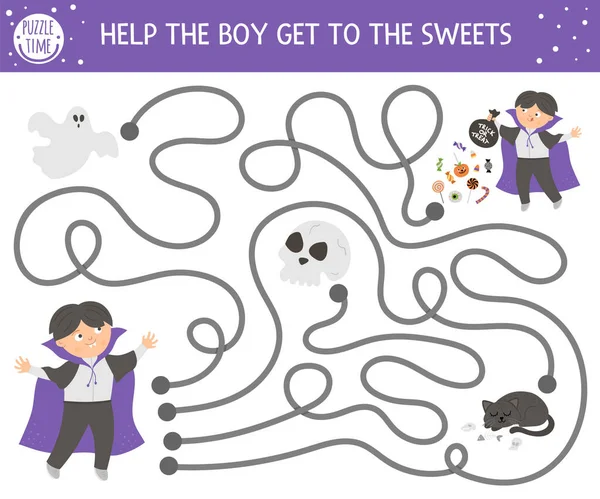 Labyrinthe Halloween Pour Les Enfants Activité Éducative Imprimable École Maternelle — Image vectorielle