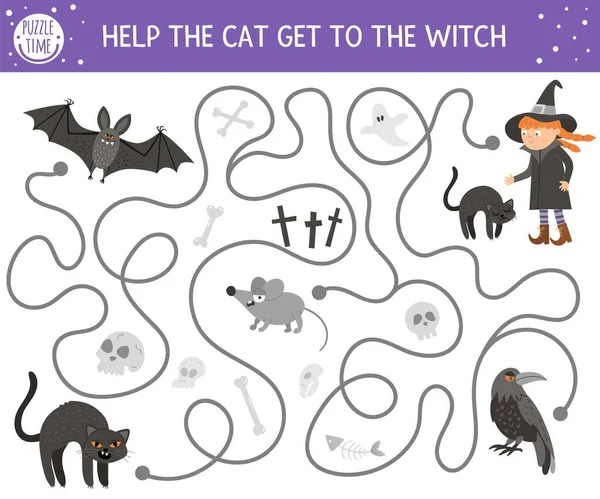 Labyrinthe Halloween Pour Les Enfants Activité Éducative Imprimable École Maternelle — Image vectorielle