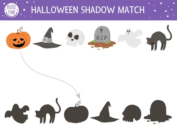 Halloween Schaduw Matching Activiteit Voor Kinderen Herfst Puzzel Met Enge — Stockvector