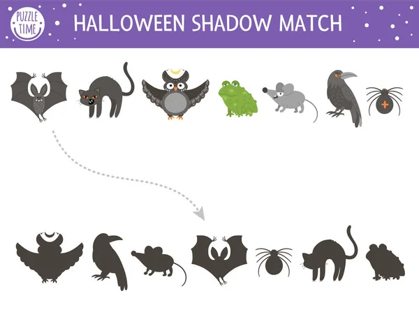 Activité Appariement Des Ombres Halloween Pour Enfants Puzzle Automne Avec — Image vectorielle