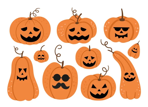 Zestaw Wektorowych Latarni Halloween Party Ilustracja Zabawnymi Latarniami Dyni Przerażający — Wektor stockowy