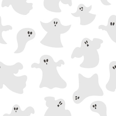 Vektör hayaletlerle vektör kusursuz desen. Komik hayaletlerle dolu bir Cadılar Bayramı partisi geçmişi. Autumn Samhain partisi için korkutucu dijital kağıt. Azizler Günü dokusu.