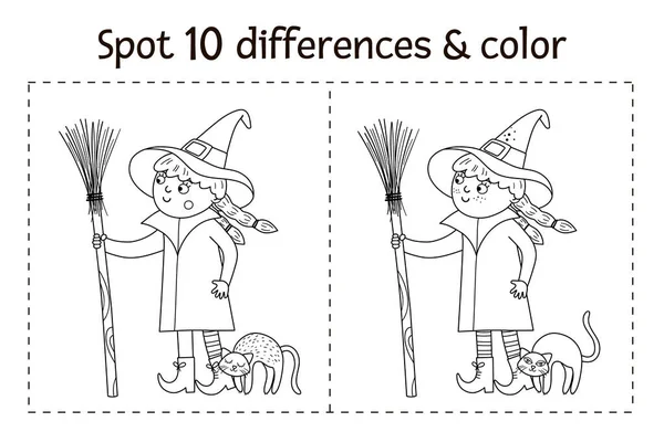 Halloween Black White Find Differences Game Children Autumn Educational Activity — Stock Vector