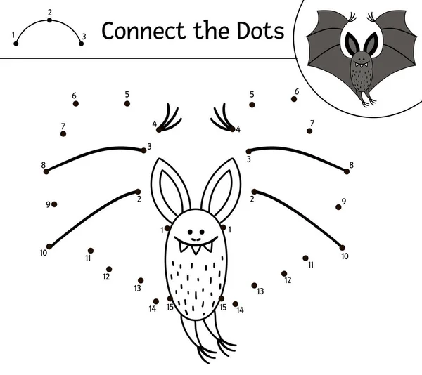 Vector Halloween Dot Dot Atividade Cor Com Morcego Bonito Férias — Vetor de Stock
