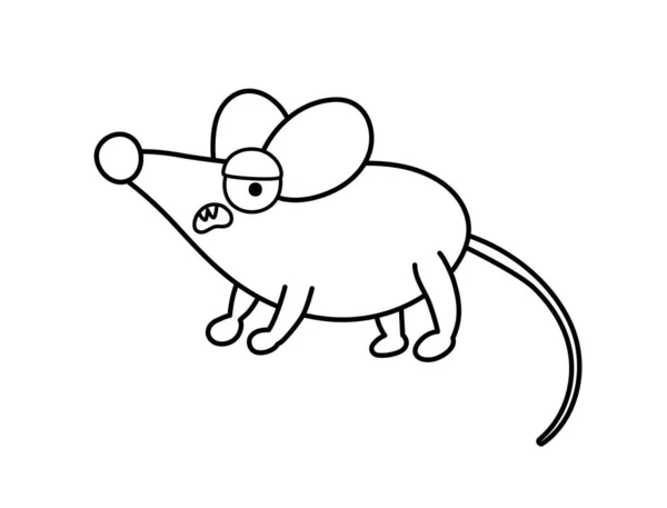 Cute Vector Black White Angry Mouse Halloween Character Icon Funny — Stock Vector