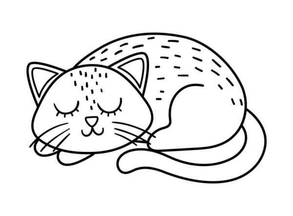 Cute Vector Black White Sleeping Cat Halloween Character Icon Funny — Stock Vector